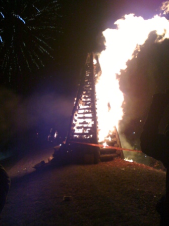 On Christmas Eve, bonfires are lit on the Mississippi River levee to help guide Papa Noel. (St. James Parish, Louisiana)
