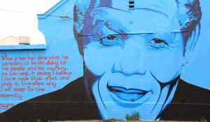 Mandela memorial painted on a building in Capetown, South Africa.  